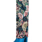 Blue Floral Folded Knee High Square Toe Block Heel Long Boots
