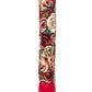 Red Floral Folded Knee High Square Toe Block Heel Long Boots