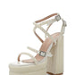 Pearls Embellished Strappy Diamante Buckle Square Toe Statement Platform Block Heel