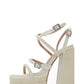 Pearls Embellished Strappy Diamante Buckle Square Toe Statement Platform Block Heel