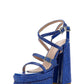 Blue Crystal-Embellished Strappy Diamante Buckle Square Toe Statement Platform Block Heel