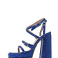 Blue Crystal-Embellished Strappy Diamante Buckle Square Toe Statement Platform Block Heel