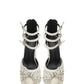 Pearls & Bow Embellished Double Platform Pointy Pumps With Triple Ankle Straps Detailing