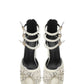 Pearls & Bow Embellished Double Platform Pointy Pumps With Triple Ankle Straps Detailing