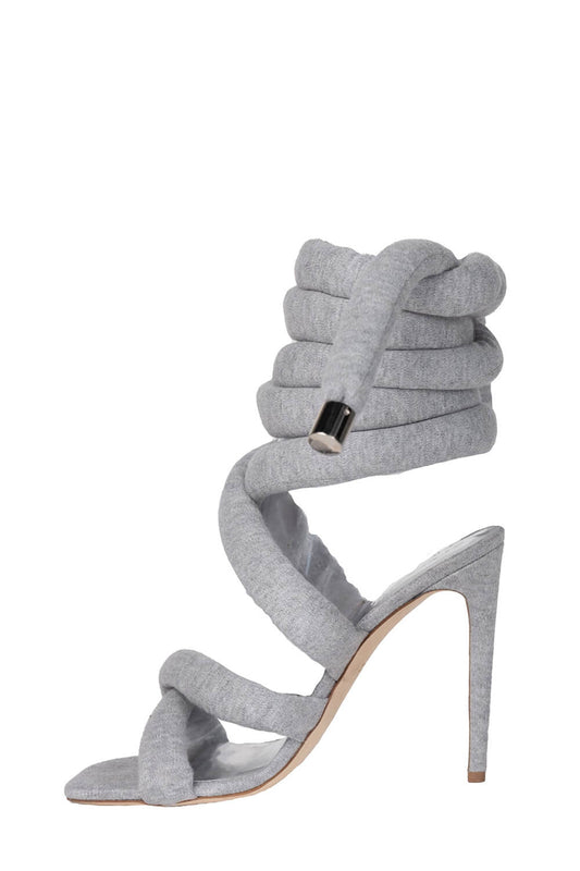 Grey Jersey Knit Lace Up Square Toe?Ankle Stiletto Heels