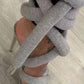 Grey Jersey Knit Lace Up Square Toe?Ankle Stiletto Heels
