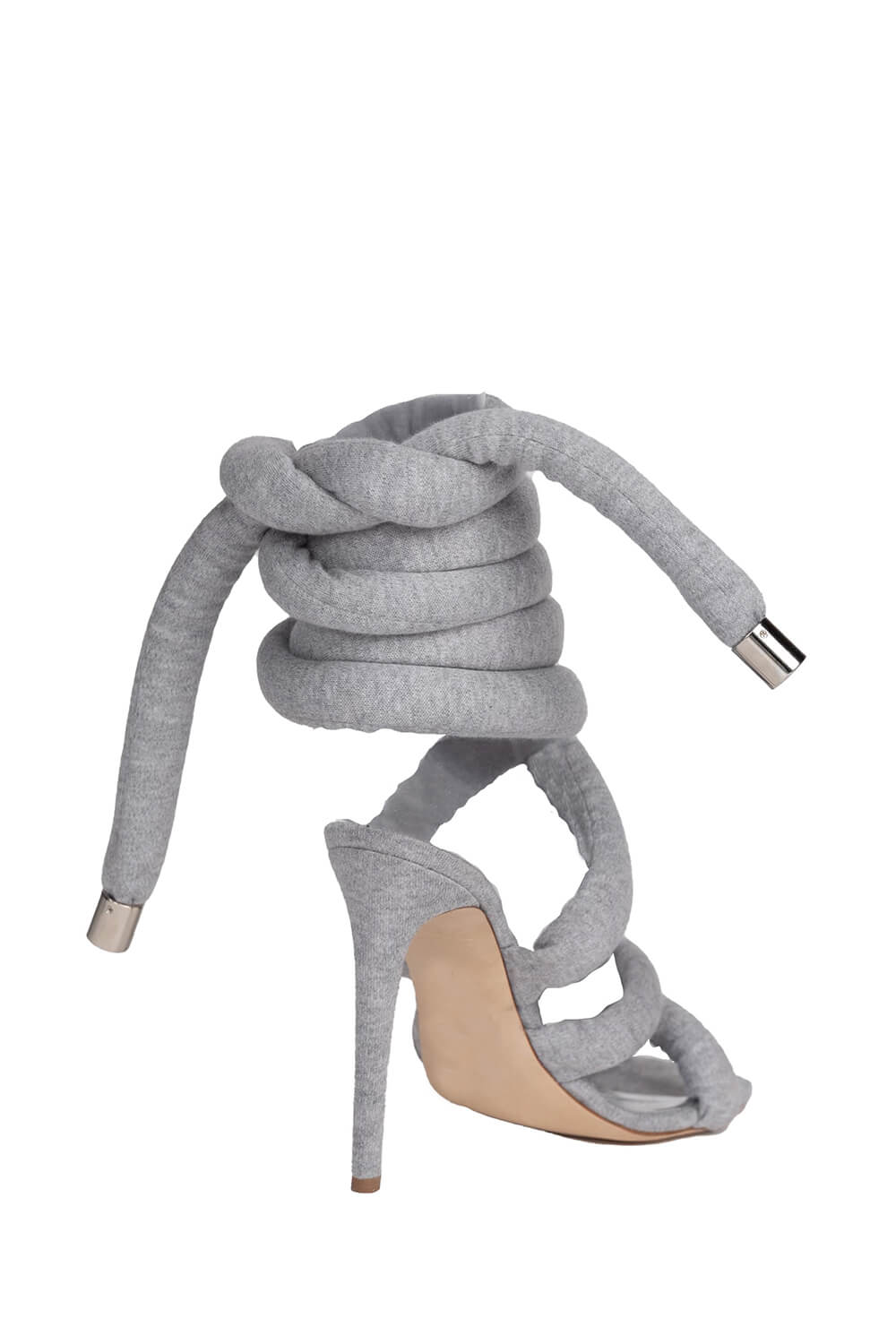 Grey Jersey Knit Lace Up Square Toe?Ankle Stiletto Heels