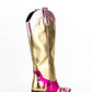 Color Block Metallic Mid-Calf Western Cowboy Pointed Toe Block Heeled Boot