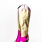 Color Block Metallic Mid-Calf Western Cowboy Pointed Toe Block Heeled Boot