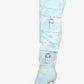 Denim Cargo Pocket Pointed Toe Thigh High Stiletto Boots