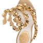 Rhinestones-Embellished Snake Wrap Stiletto Sandals - Gold