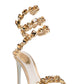 Rhinestones-Embellished Snake Wrap Stiletto Sandals - Gold