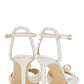 Pearl-Embellished Peep Toe Ankle Stiletto Heels