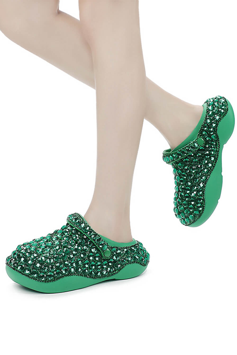 Rhinestone-Embellished Rubber Sling Back Slip On Platform Clogs