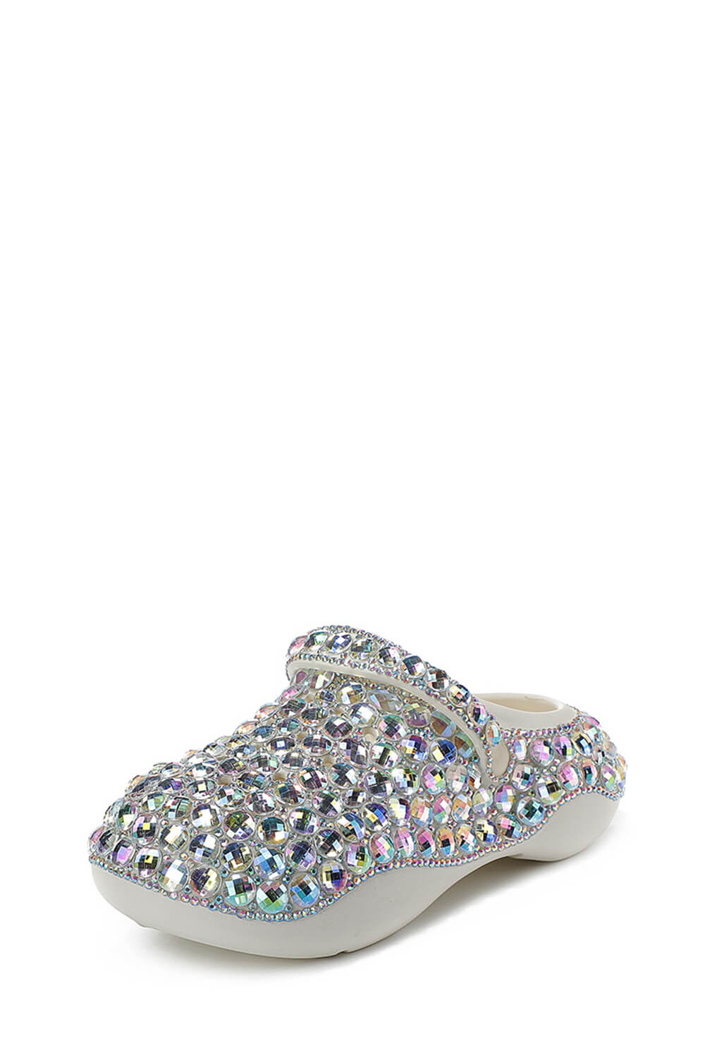 Rhinestone-Embellished Rubber Sling Back Slip On Platform Clogs
