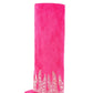 Suede Folded Crystal Knee High Pointed Toe Block Heel Long Boots - Hot Pink