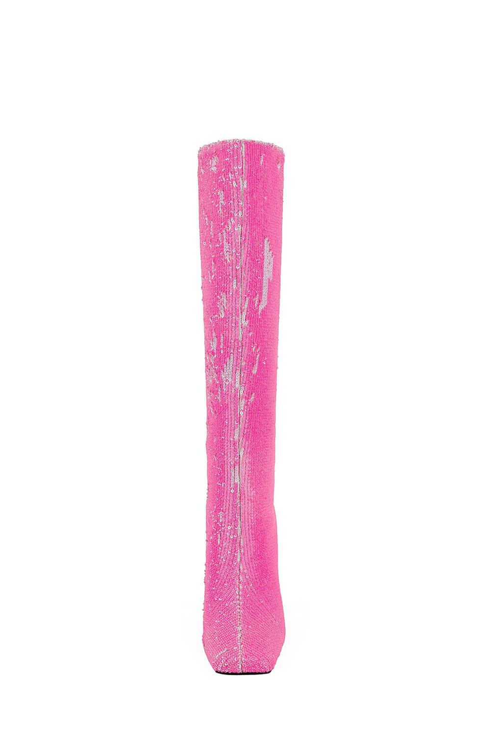 Sequin Knee High Square Toe Block Heel Long Boots - Hot Pink