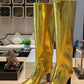 Metallic Faux Leather Pointed Toe Wide Fit Knee High Block Heel Boots - Gold