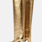 Metallic Faux Leather Pointed Toe Wide Fit Knee High Block Heel Boots - Gold