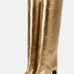 Metallic Faux Leather Pointed Toe Wide Fit Knee High Block Heel Boots - Gold