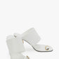 Diamond Faux Leather Square Toe Chain Heel Sandal - White