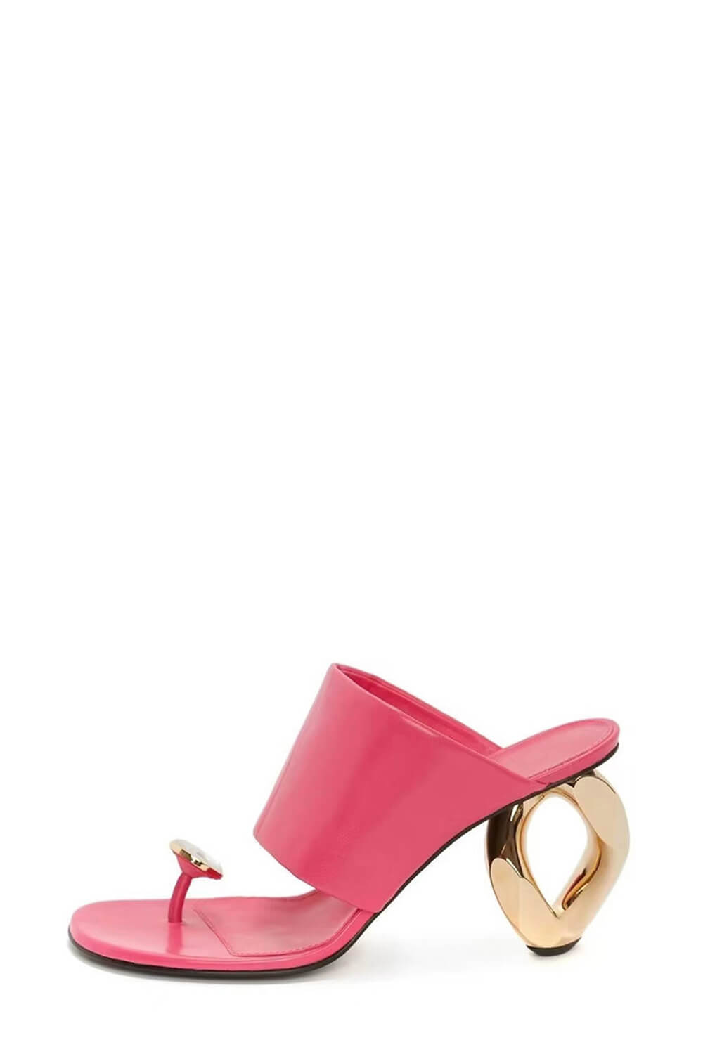 Diamond Faux Leather Square Toe Chain Heel Sandal - Pink