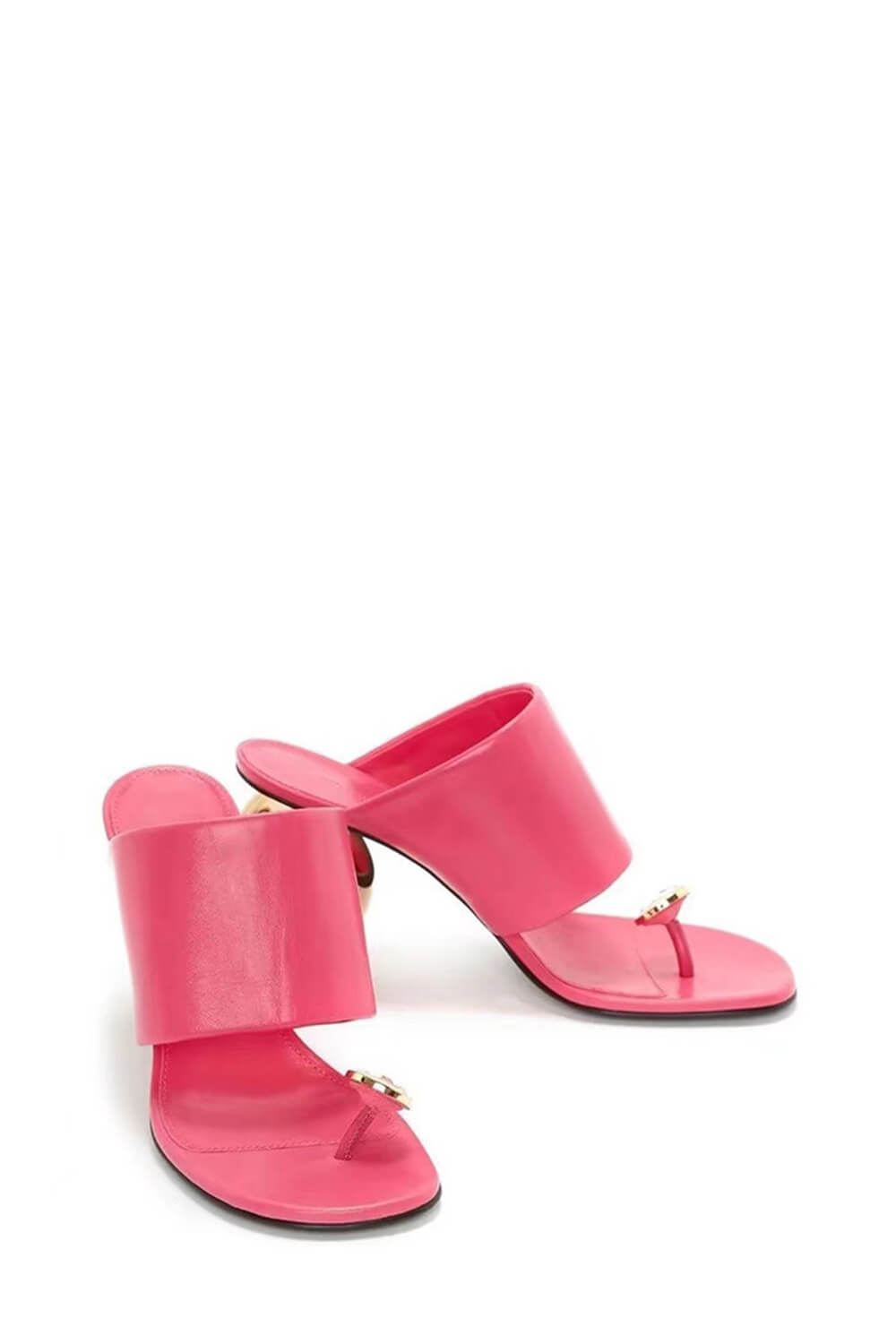 Diamond Faux Leather Square Toe Chain Heel Sandal - Pink
