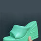 Padded Faux Leather Open Toe Wedge Heeled Mule Sandals - Green