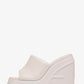 Padded Faux Leather Open Toe Wedge Heeled Mule Sandals - Nude