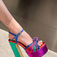Multicolor Knotted Block Heel Platform Sandals