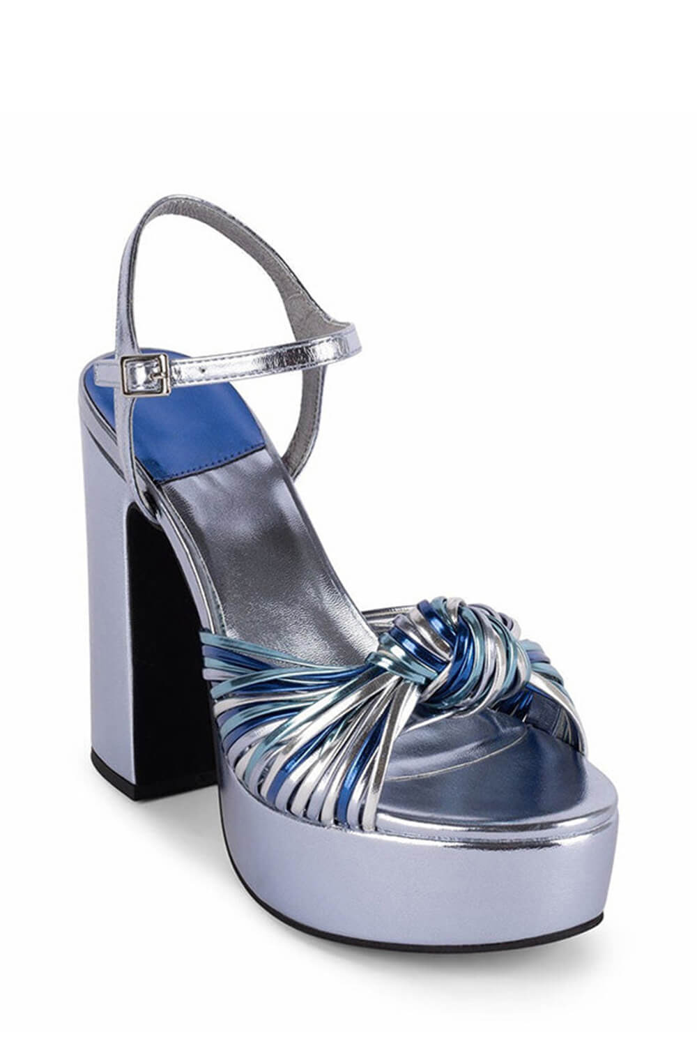 Silver Knotted Block Heel Platform Sandals