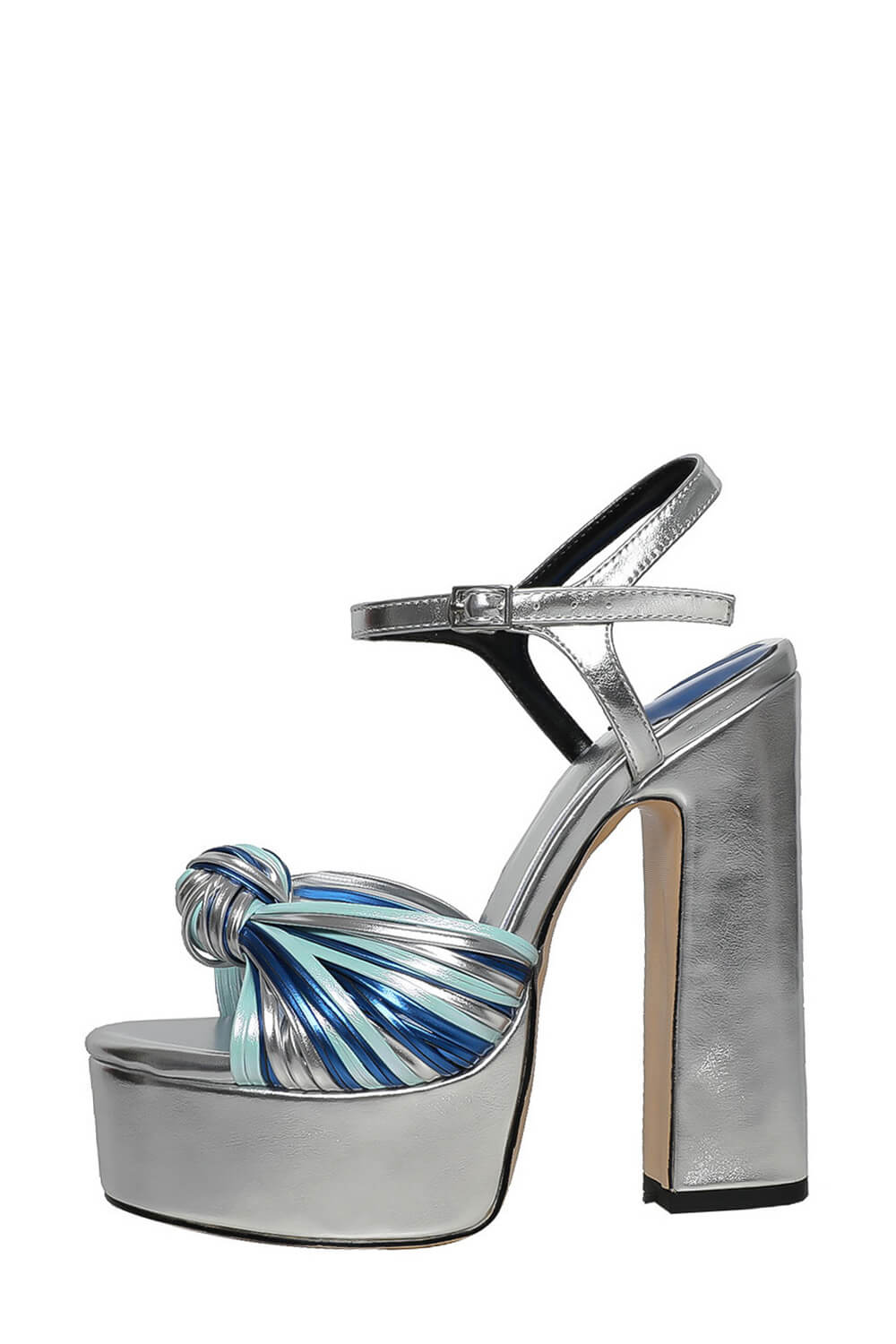 Silver Knotted Block Heel Platform Sandals