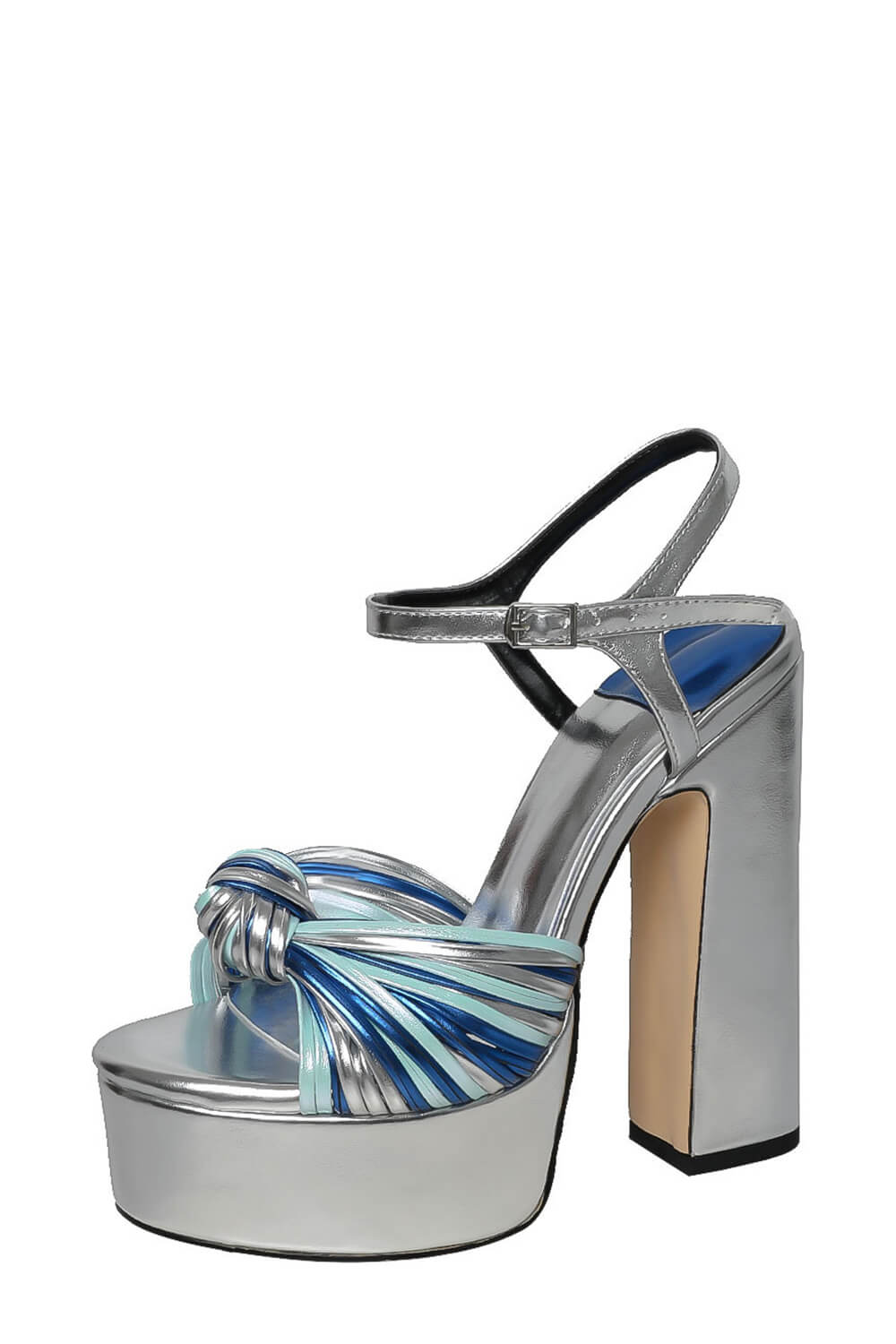 Silver Knotted Block Heel Platform Sandals