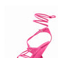 Faux Suede Strap Open Square Toe Lace-Up Pyramid Wedge Thong Sandals - Pink