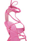 Faux Suede Strap Open Square Toe Lace-Up Pyramid Wedge Thong Sandals - Pink
