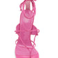 Faux Suede Strap Open Square Toe Lace-Up Pyramid Wedge Thong Sandals - Pink