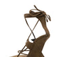 Faux Suede Strap Open Square Toe Lace-Up Pyramid Wedge Thong Sandals - Brown