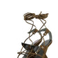 Faux Suede Strap Open Square Toe Lace-Up Pyramid Wedge Thong Sandals - Brown