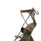 Faux Suede Strap Open Square Toe Lace-Up Pyramid Wedge Thong Sandals - Brown
