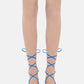 Faux Suede Strap Open Square Toe Lace-Up Pyramid Wedge Thong Sandals - Blue