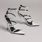 Strappy Buckled Satin Pointed Toe Stiletto Heeled Sandals - White