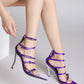 Strappy Buckled Satin Pointed Toe Stiletto Heeled Sandals - Purple