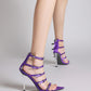 Strappy Buckled Satin Pointed Toe Stiletto Heeled Sandals - Purple