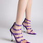 Strappy Buckled Satin Pointed Toe Stiletto Heeled Sandals - Purple
