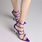 Strappy Buckled Satin Pointed Toe Stiletto Heeled Sandals - Purple