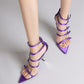 Strappy Buckled Satin Pointed Toe Stiletto Heeled Sandals - Purple