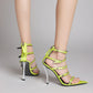 Strappy Buckled Satin Pointed Toe Stiletto Heeled Sandals - Grass Green