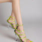 Strappy Buckled Satin Pointed Toe Stiletto Heeled Sandals - Grass Green