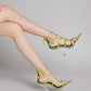 Strappy Buckled Satin Pointed Toe Stiletto Heeled Sandals - Grass Green