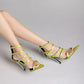 Strappy Buckled Satin Pointed Toe Stiletto Heeled Sandals - Grass Green